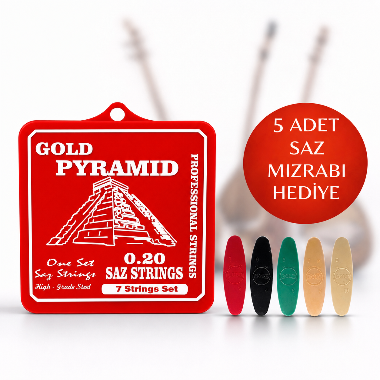 0.20 Uzun Sap Pyramid Saz Teli  5 Adet Saz Mızrabı Hediye